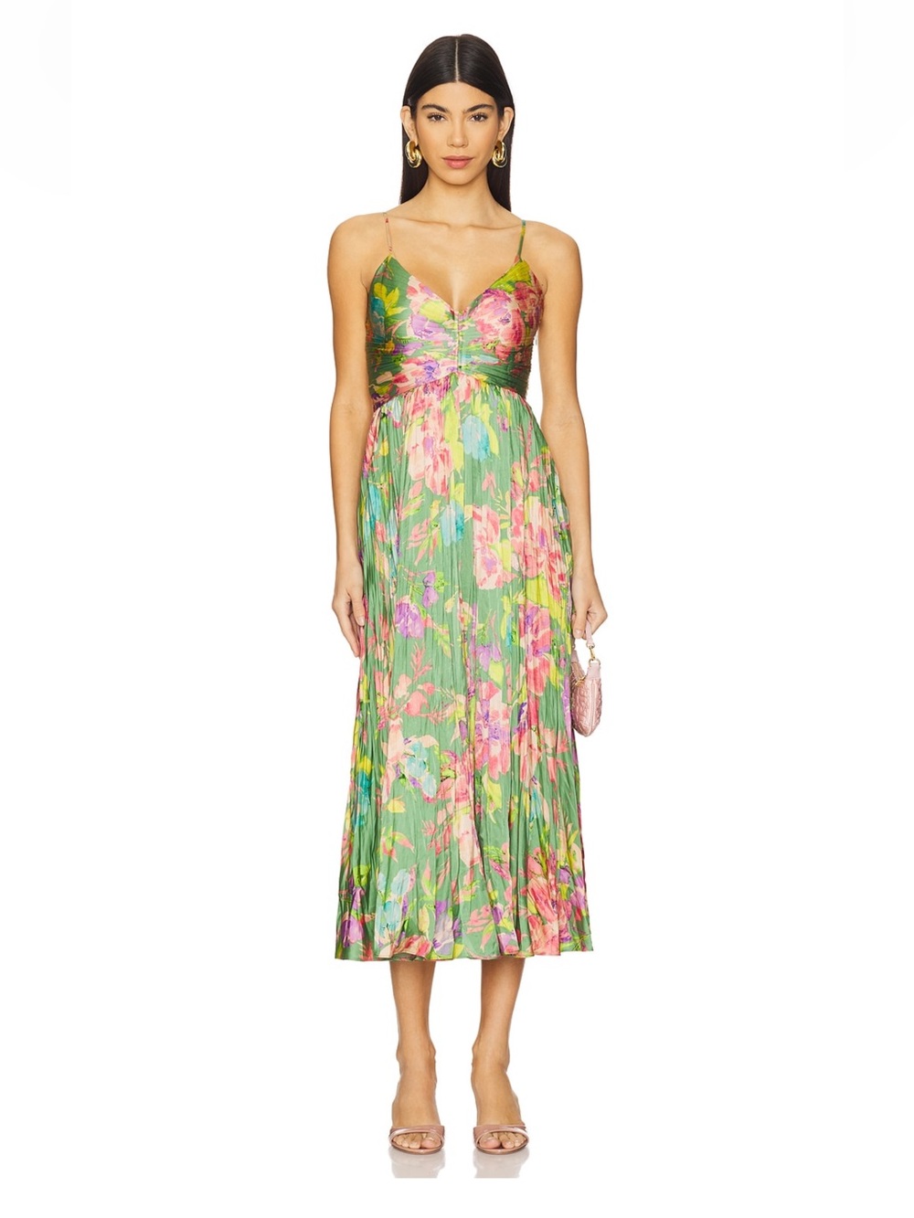 ASTR the Label Maeve Midi Dress in Green Pink Floral